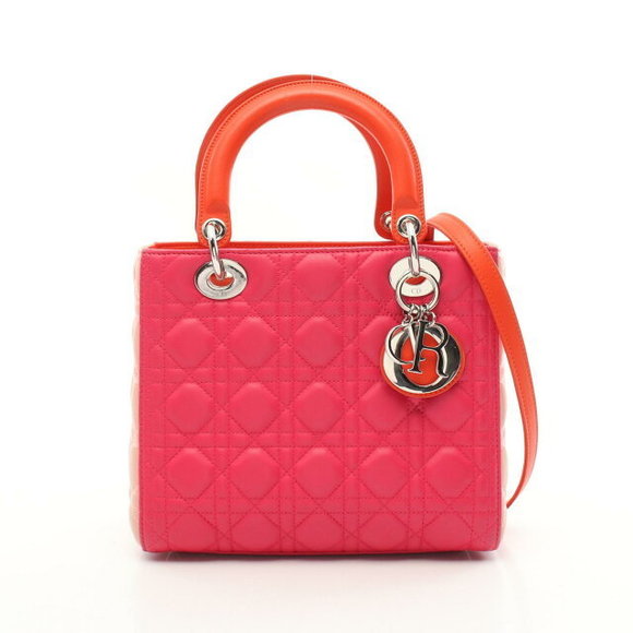 Dior Lady Cannage Tricolore Leather Handbag Pink Red - Picture 1 of 7